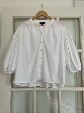 Saloni white cotton blouse bracelet length puff sleeves US 10